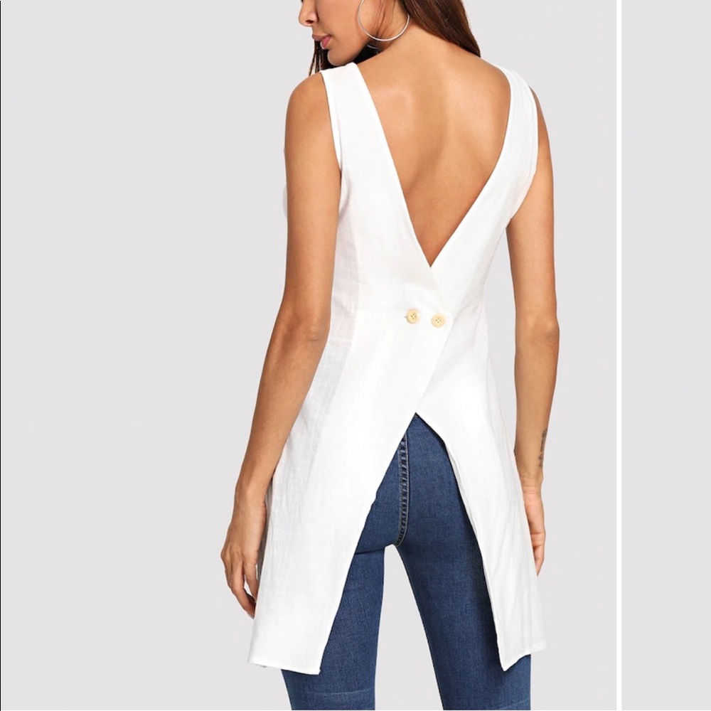 🆕High low linen white button back top 🥰 - Picture 3 of 7